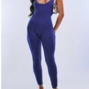 Blue Ribbed Jumpsuit
